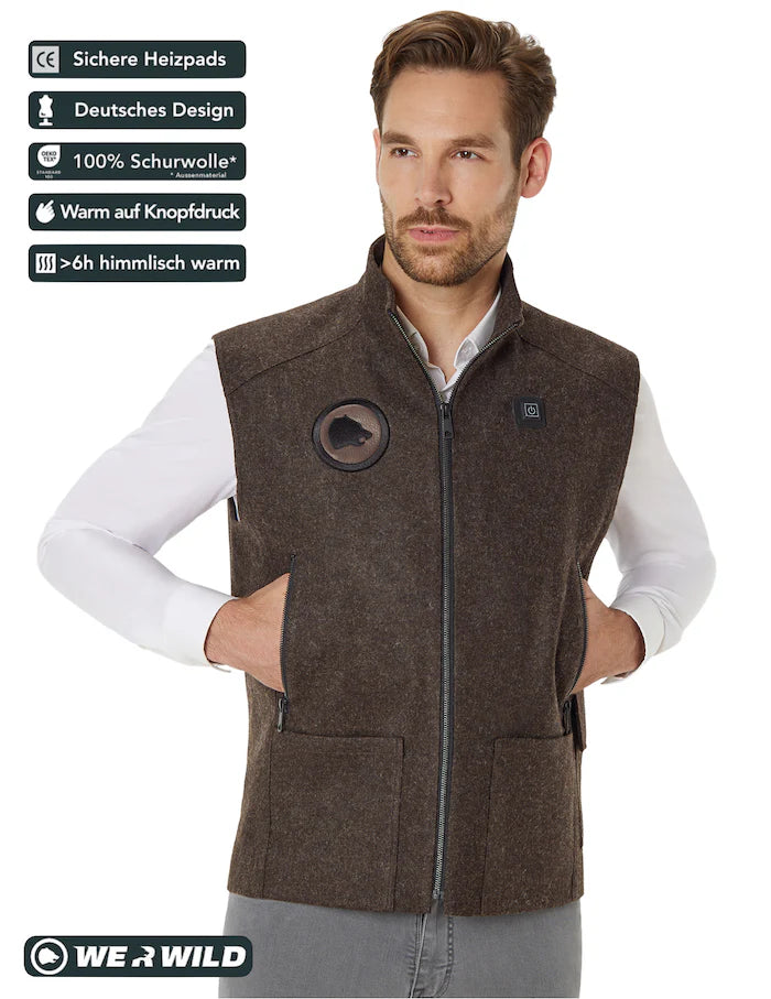 (HANDELSWARE) Beheizbare Jagdweste braun, aus bestem deutschen Loden