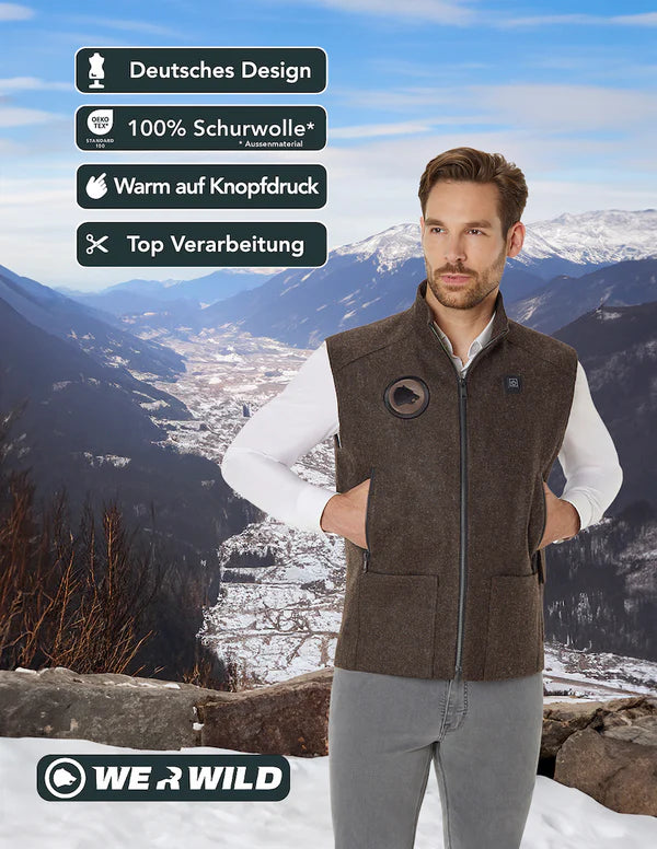 (HANDELSWARE) Beheizbare Jagdweste braun, aus bestem deutschen Loden