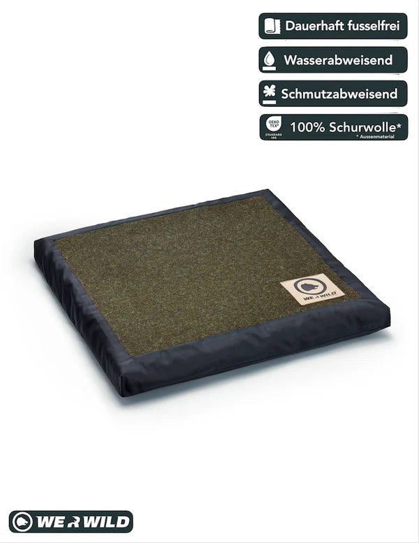 (HANDELSWARE) Beheizbares Sitzkissen oliv, aus bestem deutschen Loden