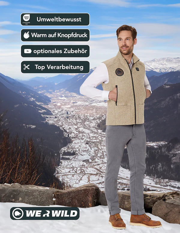 (HANDELSWARE) Beheizbare Jagdweste sand, aus bestem deutschen Loden