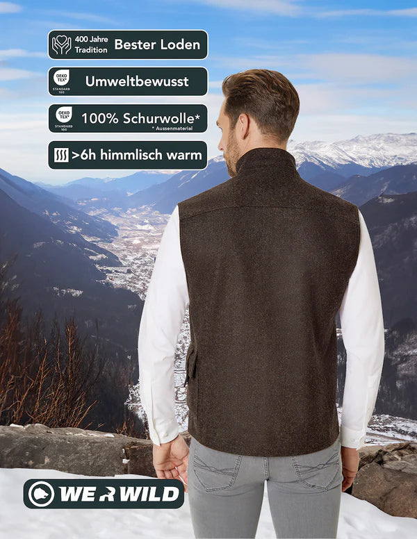 (HANDELSWARE) Beheizbare Jagdweste braun, aus bestem deutschen Loden