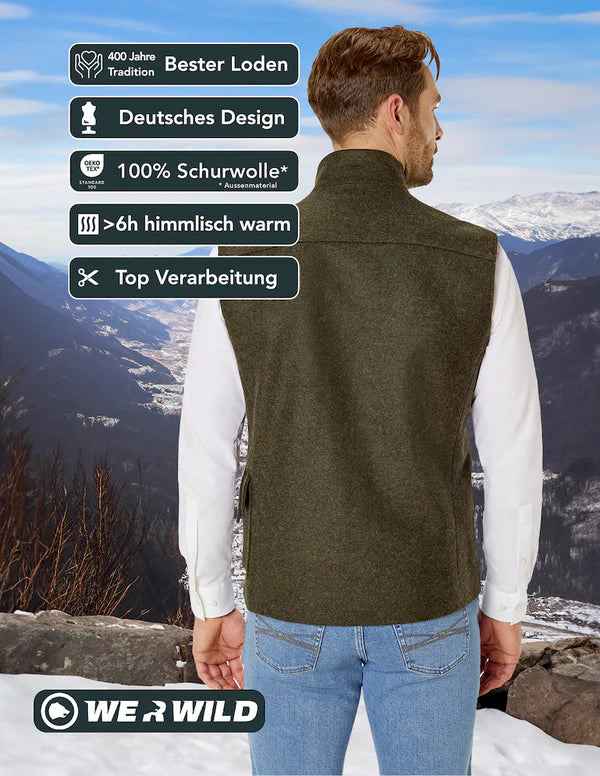 (HANDELSWARE) Beheizbare Jagdweste grün, aus bestem deutschen Loden